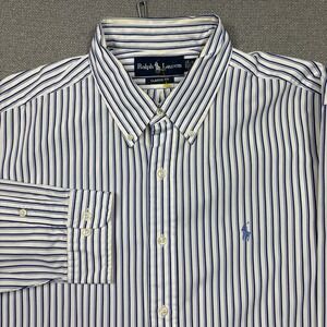 Vintage Ralph Lauren Classic Fit Button Down Shirt Mens 17.5 Blue White Striped